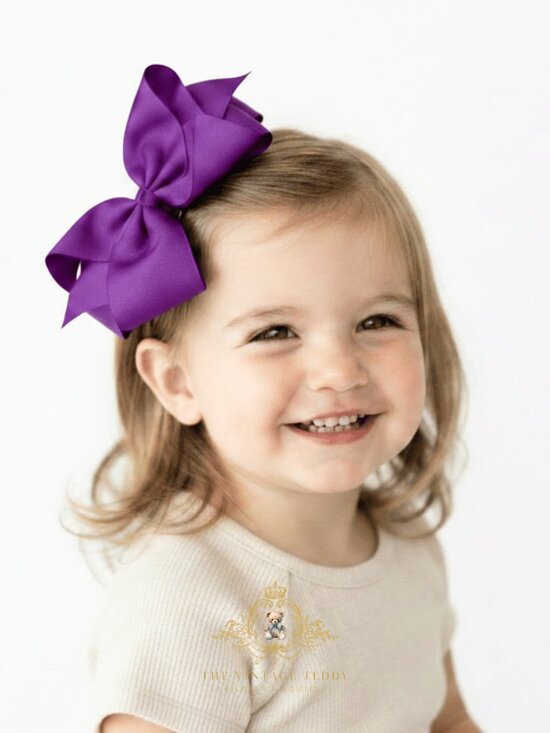 The Vintage Teddy Other - Pretty Girls Hair Bows Grosgrain Ribbon Clips Hair Accessories Violet 6 Inch